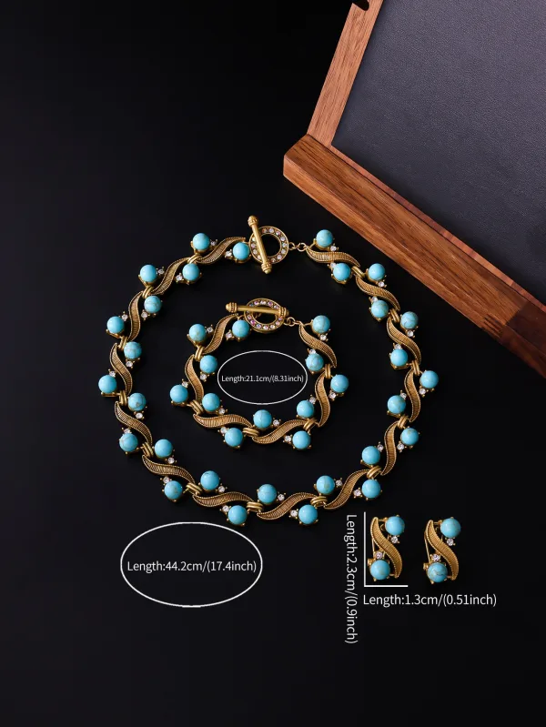 Vintage / Retro Mint Green Handmade Turquoise Turquoise Rhinestone Prom Bracelets Earrings Necklace Accessories 2025