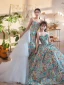 Fancy Green Embroidered Floral Prom Dresses 2023 Ball Gown Strapless Sleeveless Backless Floor-Length / Long Prom Formal Dresses