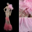 Luxus / Herrlich Rosa Applikationen Perlenstickerei Pailletten Abendkleider 2023 Meerjungfrau One-Shoulder Ärmellos Rückenfreies Quaste Hof-Schleppe Abend Festliche Kleider