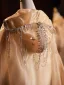 Luxury / Gorgeous Gold Handmade  Butterfly Lace Flower Rhinestone Prom Shawls cloak 2025