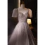 Luxe Haut de Gamme Rougissant Rose Fait main Perlage Perle Faux Diamant Robe De Bal 2023 Princesse Encolure Carrée Gonflée Manches Courtes Dos Nu Train De Balayage Promo Robe De Ceremonie