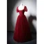 Élégant Bordeaux Fait main Perlage Faux Diamant Paillettes Robe De Bal 2022 Princesse Encolure Carrée Manches Courtes Dos Nu Longue Promo Robe De Ceremonie