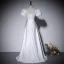 Elegant Ivory Satin Prom Dresses 2022 A-Line / Princess V-Neck Short Sleeve Backless Floor-Length / Long Prom Formal Dresses
