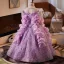 Flower Fairy Purple Beading Sequins Pearl Lace Flower Birthday Flower Girl Dresses 2025 Ball Gown High Neck Short Sleeve Backless Floor-Length / Long