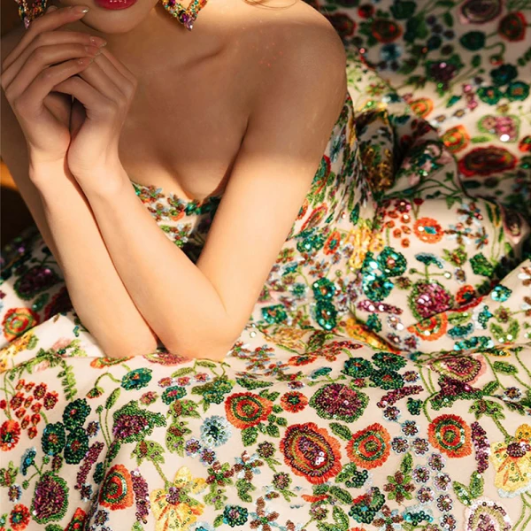 Fancy Green Embroidered Floral Prom Dresses 2023 Ball Gown Strapless Sleeveless Backless Floor-Length / Long Prom Formal Dresses