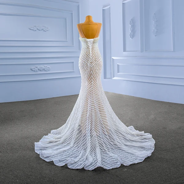 Luxury / Gorgeous White Beading Pearl Wedding Dresses 2022 Trumpet / Mermaid Scoop Neck Sleeveless Backless Court Train Wedding