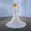Luxury / Gorgeous White Beading Pearl Wedding Dresses 2022 Trumpet / Mermaid Scoop Neck Sleeveless Backless Court Train Wedding