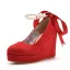 Roman Red Pearl Ankle Strap Bow Prom Womens Shoes 2025 10 cm Wedges Round Toe Womens Shoes