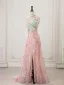 Scintillantes Rougissant Rose Paillettes Noeud Robe De Bal 2025 Trompette / Sirène Bustier Sans Manches Dos Nu Train De Balayage Robe De Ceremonie