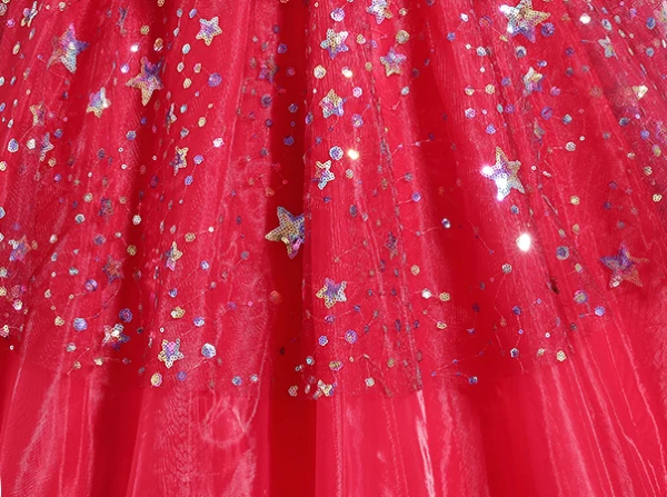 Charming Red Star Sequins Prom Dresses 2024 Ball Gown V-Neck Short Sleeve Backless Floor-Length / Long Prom Formal Dresses