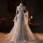 Sexy Scintillantes Argenté Perlage Faux Diamant Paillettes Robe De Soirée 2025 Trompette / Sirène Col Haut Sans Manches Dos Nu Train De Balayage Soirée Robe De Ceremonie