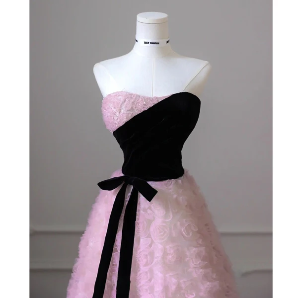Chic / Beautiful Blushing Pink Flower Prom Dresses 2023 A-Line / Princess Off-The-Shoulder Sleeveless Backless Bow Sash Floor-Length / Long Prom Formal Dresses