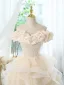 Chic / Beautiful Champagne Beading Sequins Cascading Ruffles Birthday Party Dresses 2024 Ball Gown Off-The-Shoulder Short Sleeve Backless Short Formal Dresses
