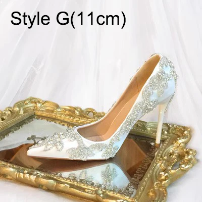 Sexy White Rhinestone Leather Wedding Shoes 2023 11 cm Stiletto Heels Pointed Toe Wedding Pumps High Heels