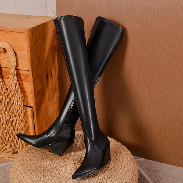 Fashion Black Fall Winter Street Wear Womens Boots 2023 6 cm Thick Heels Pointed Toe Boots