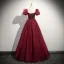 Chic / Belle Bordeaux Glitter Robe De Bal 2025 Princesse Encolure Carrée Gonflée Manches Courtes Dos Nu Longue Promo Robe De Ceremonie