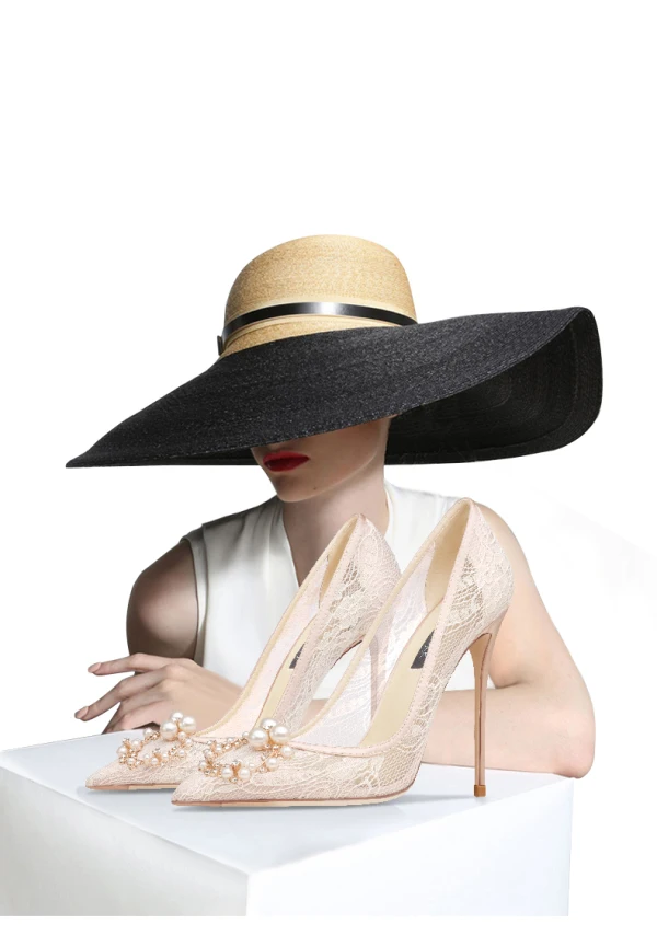 Charming Nude Pearl Rhinestone Lace Wedding Shoes 2024 10 cm Stiletto Heels Pointed Toe Wedding Pumps High Heels