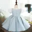 Chic / Beautiful Sky Blue Birthday Short Flower Girl Dresses 2022 Ball Gown Scoop Neck Puffy Short Sleeve Flower Girl Dresses