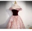Chic / Beautiful Burgundy Glitter Prom Dresses 2023 A-Line / Princess Off-The-Shoulder Sleeveless Backless Floor-Length / Long Prom Formal Dresses
