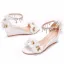 Chic / Beautiful White Pearl Rhinestone Ankle Strap Tassel Appliques Outdoor / Garden Womens Sandals 2023 6 cm Wedges Open / Peep Toe Sandals