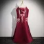 Chinese style Burgundy Beading Sequins Embroidered Satin Prom Dresses 2024 Ball Gown Strapless Removable sleeves Backless Floor-Length / Long Prom Formal Dresses