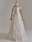 Schlicht Weiß Spitze Blumen Brautkleider / Hochzeitskleider 2025 A Linie Off Shoulder Ärmellos Rückenfreies Lange