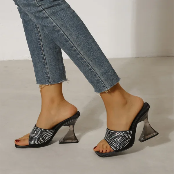 Transparent Mint Green Street Wear Rhinestone Womens Sandals 2022 9 cm Stiletto Heels Crystal High Heels Open / Peep Toe Sandals