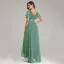 Modest / Simple Black Bridesmaid Dresses 2023 A-Line / Princess V-Neck Short Sleeve Backless Sash Floor-Length / Long Bridesmaid Dresses