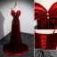Sexy Bordeaux Velours Robe De Soirée 2023 Trompette / Sirène Bretelles Spaghetti Faux Diamant Sans Manches Dos Nu Noeud Train De Balayage Soirée Robe De Ceremonie