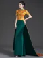 Chinese style Gold Embroidered Cheongsam / Qipao Evening Dresses 2025 Trumpet / Mermaid High Neck Short Sleeve Sweep Train Evening Party Cheongsam