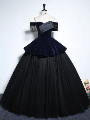 Vintage Originale Bleu Marine Perlage Gland Robe De Bal 2024 Robe Boule De L Épaule Manches Courtes Dos Nu Longue Promo Robe De Ceremonie