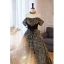 Bling Bling Noire Paillettes Robe De Bal 2023 Princesse De l'épaule Manches Courtes Dos Nu Noeud Longue Promo Robe De Ceremonie