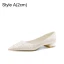 Elegant White Beading Satin Low Heel Wedding Shoes 2024 Pointed Toe Wedding Pumps