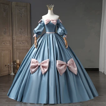 Charmant Bleu Noeud Robe De Bal 2023 Robe Boule De L Épaule Manches Courtes Dos Nu Longue Promo Robe De Ceremonie