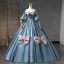 Lovely Pool Blue Bow Prom Dresses 2023 Ball Gown Off-The-Shoulder Short Sleeve Backless Floor-Length / Long Prom Formal Dresses