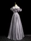Chic / Beautiful Grey Satin Prom Dresses 2023 A-Line / Princess Ruffle Off-The-Shoulder Sleeveless Backless Floor-Length / Long Prom Formal Dresses