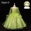 Flower Fairy Sage Green Appliques Birthday Flower Girl Dresses 2024 Ball Gown V-Neck Bell sleeves Floor-Length / Long