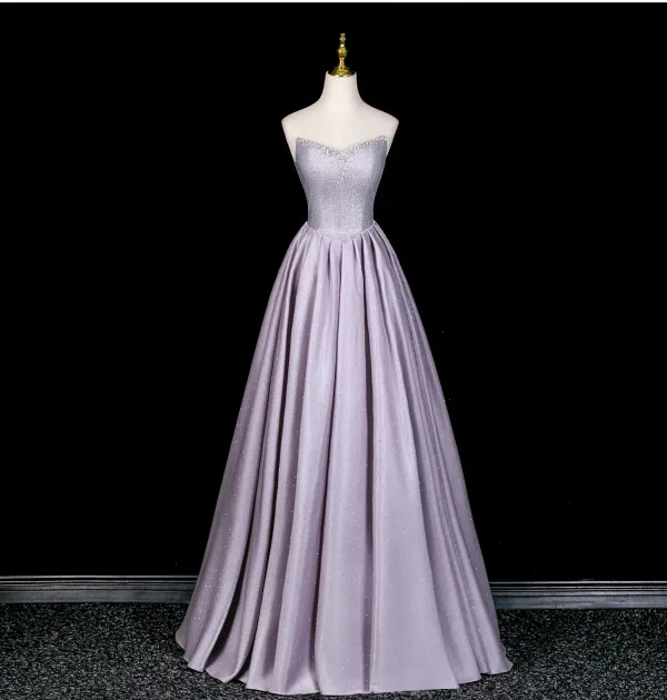 Lovely Lavender Rhinestone Prom Dresses 2026 A-Line / Princess Off-The-Shoulder Short Sleeve Backless Floor-Length / Long Formal Dresses