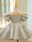 Audrey Hepburn Style Sage Green Short Prom Flower Girl Dresses 2022 Ball Gown Scoop Neck Puffy Short Sleeve Pearl Flower Girl Dresses