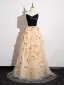 Chic / Beautiful Black Appliques Prom Dresses A-Line / Princess Strapless Sleeveless Backless Floor-Length / Long Tulle Prom Formal Dresses