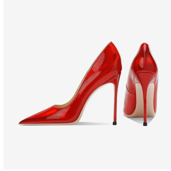 Fine Rød Aften Laser Pumps 2023 Lær 12 cm Stiletthæler Spisse Pumps Høyhælte