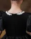 Audrey Hepburn Style Black Pearl Rhinestone Lace Flower Satin Flower Girl Dresses 2024 Ball Gown Birthday Scoop Neck Puffy Short Sleeve Floor-Length / Long
