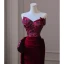Modern / Fashion Burgundy Suede Evening Dresses 2023 Trumpet / Mermaid Strapless Sleeveless Backless Bow Floor-Length / Long Evening Party Formal Dresses