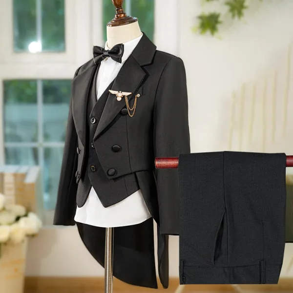 Black 6-piece Long Sleeve Boys Wedding Suits 2025 Body Jewellery Coat Pants Shirt Tie Vest Wedding