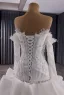 High-end Vintage / Retro White Pearl Lace Flower Wedding Dresses 2025 Ball Gown Off-The-Shoulder Long Sleeve Backless Court Train