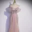 Sexy Rougissant Rose Paillettes Robe De Soirée 2022 Trompette / Sirène Encolure Carrée Manches Courtes Dos Nu Train De Balayage Soirée Robe De Ceremonie