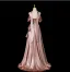 Sexy Rose Gold Satin Evening Dresses 2025 A-Line / Princess Strapless Sleeveless Backless Sweep Train Evening Party Formal Dresses