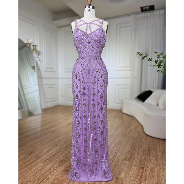 Haut de Gamme Scintillantes Lilas Paillettes Robe De Bal 2024 Trompette / Sirène Bretelles Spaghetti Sans Manches Dos Nu Train De Balayage Promo Robe De Ceremonie