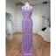 Haut de Gamme Scintillantes Lilas Paillettes Robe De Bal 2024 Trompette / Sirène Bretelles Spaghetti Sans Manches Dos Nu Train De Balayage Promo Robe De Ceremonie