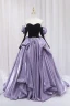 Fashion Lavender Cascading Ruffles Prom Dresses 2024 Ball Gown Off-The-Shoulder Long Sleeve Backless Floor-Length / Long Prom Formal Dresses